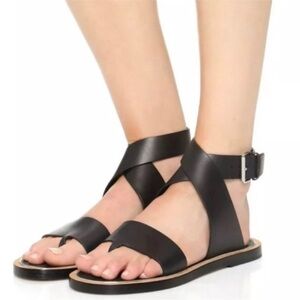 Vince Mailin Black Leather Ankle Strap Flat Sandals Size 7